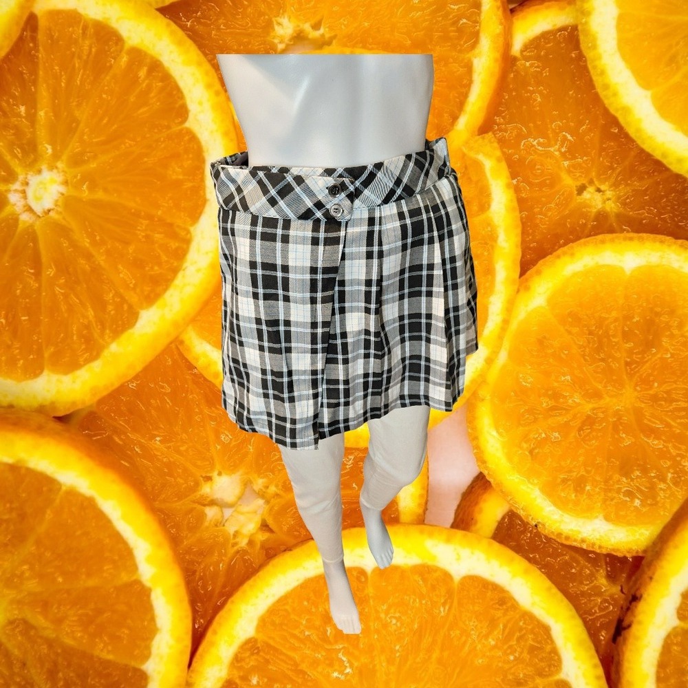 Justice Girls XL Plus Black White‎ Plaid Pleated Skort Size 16P 18P Mini Skirt